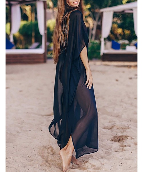 Cover-Ups Women's Swimwear Turkish Kaftans Swimsuit Cover up Caftan Beach Long Dress - Black 2 - C718A2EWX0Z