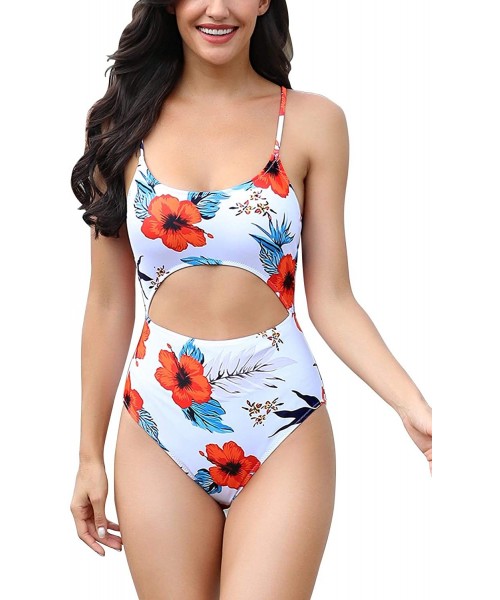 One-Pieces Womens One Piece Swimsuits Tummy Control Cut Out Bathing Suit High Waisted High Cut Swimwear - White Floral Print ...