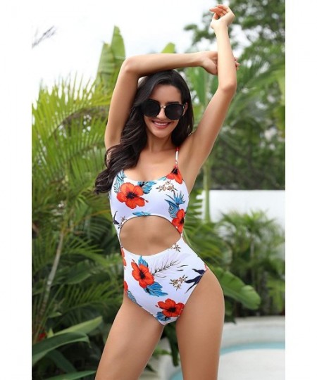 One-Pieces Womens One Piece Swimsuits Tummy Control Cut Out Bathing Suit High Waisted High Cut Swimwear - White Floral Print ...