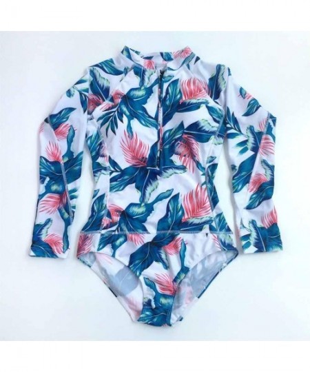 Cover-Ups Women Zip Up Rash Guard 1 Piece Print Swimsuit Long Sleeve Swimwear - Blue - C1182K6LI9H