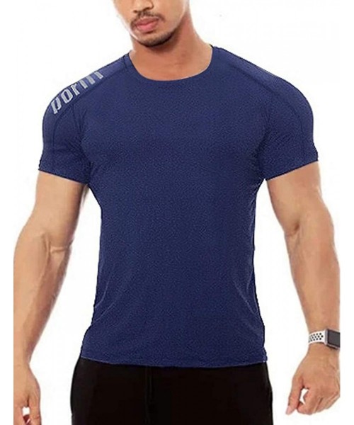 Rash Guards Men's Short Sleeve Shirt Quick Dry T-Shirt Running Workout Shirts - Dark Blue - C9194A3GLRL