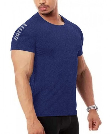 Rash Guards Men's Short Sleeve Shirt Quick Dry T-Shirt Running Workout Shirts - Dark Blue - C9194A3GLRL