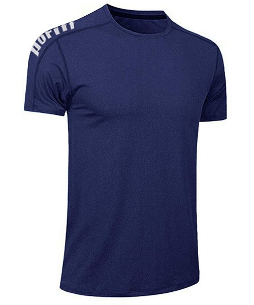 Rash Guards Men's Short Sleeve Shirt Quick Dry T-Shirt Running Workout Shirts - Dark Blue - C9194A3GLRL