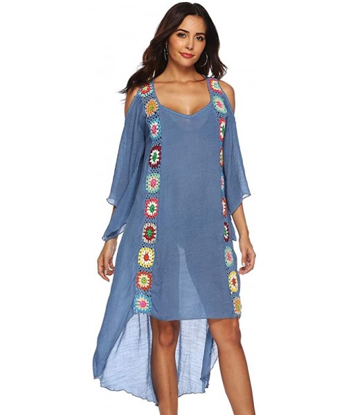 Cover-Ups Women Swimsuit Maternity Cover Ups Bathing Suit Beach Hi-Lo Lightweight Dresses - Blue - C818SLS07NU