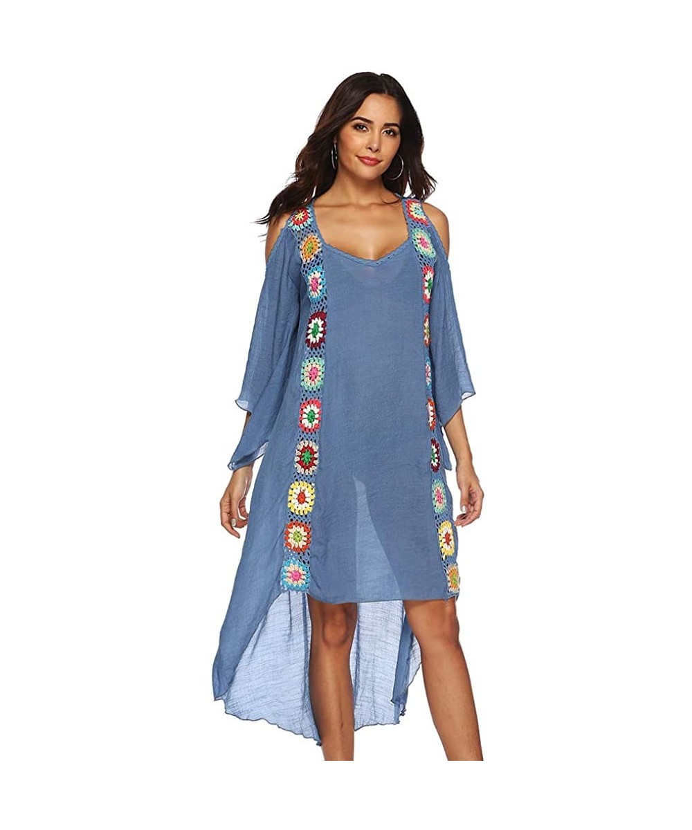 Cover-Ups Women Swimsuit Maternity Cover Ups Bathing Suit Beach Hi-Lo Lightweight Dresses - Blue - C818SLS07NU