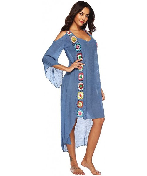 Cover-Ups Women Swimsuit Maternity Cover Ups Bathing Suit Beach Hi-Lo Lightweight Dresses - Blue - C818SLS07NU