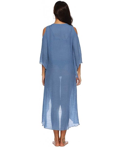 Cover-Ups Women Swimsuit Maternity Cover Ups Bathing Suit Beach Hi-Lo Lightweight Dresses - Blue - C818SLS07NU