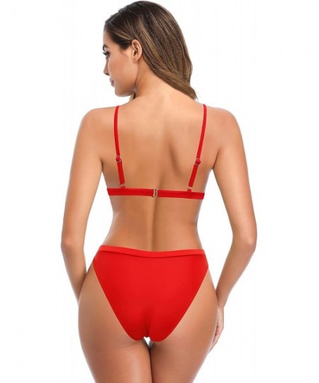 Sets Women's Triangle Top Brazilian Bottom Two Piece Bikini Swimsuit Set - Red-b - CC199CNGA3K