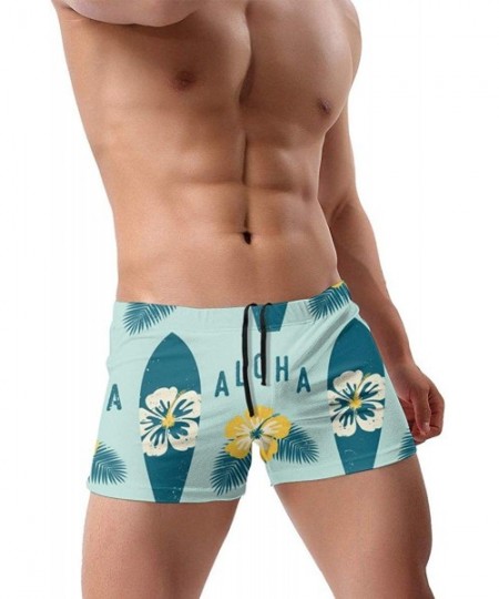 Racing Men's Boxer Swimwear Surfboard and Flowers Boxer Shorts Quick Drying UV Protector Board Shorts for Swimming Adjustable...