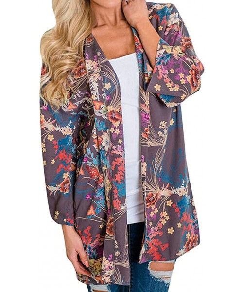 Cover-Ups Women's Sheer Kimono Cardigan Bohemian Beach Cover Ups Swimsuit Tops Outwear - Purple - CQ18H85MKTA