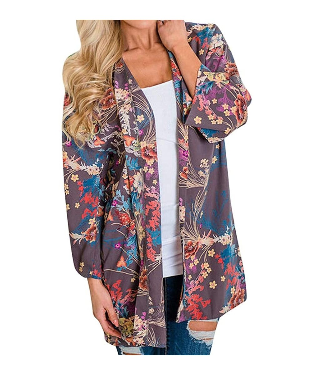 Cover-Ups Women's Sheer Kimono Cardigan Bohemian Beach Cover Ups Swimsuit Tops Outwear - Purple - CQ18H85MKTA