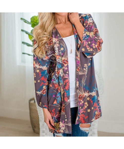 Cover-Ups Women's Sheer Kimono Cardigan Bohemian Beach Cover Ups Swimsuit Tops Outwear - Purple - CQ18H85MKTA