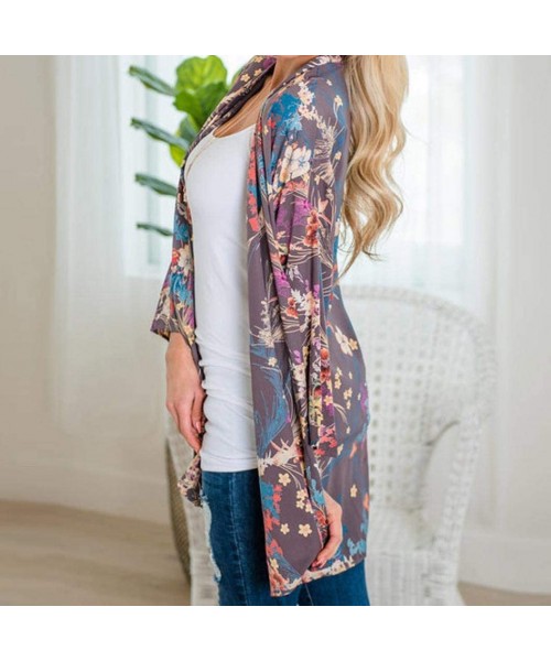 Cover-Ups Women's Sheer Kimono Cardigan Bohemian Beach Cover Ups Swimsuit Tops Outwear - Purple - CQ18H85MKTA