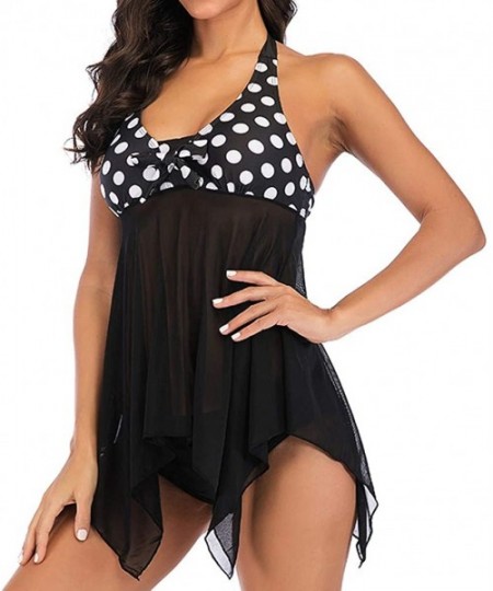 Sets Trendy Swimsuit Womens Tankini Sets with Ladies Dot Print Bikini Set Swimwear - Black - C518RHQ4D9N