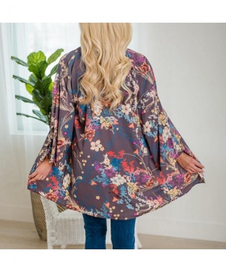 Cover-Ups Women's Sheer Kimono Cardigan Bohemian Beach Cover Ups Swimsuit Tops Outwear - Purple - CQ18H85MKTA