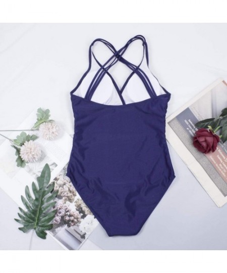 One-Pieces Fashion One Piece Halter Swimsuit Ruffle Deep V Bathing Suit Padded Monokini - A-blue - CH18SS8HYIH