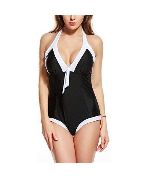 Racing Womens One Piece Swimsuit Bathing Suit for Athletic Sport Training Exercise Racing - Black & White - CI18D98ZYRL