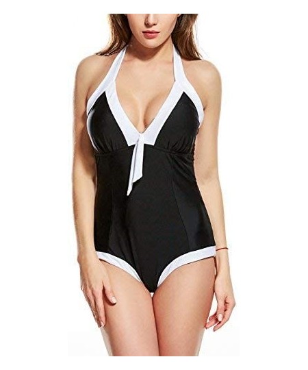 Racing Womens One Piece Swimsuit Bathing Suit for Athletic Sport Training Exercise Racing - Black & White - CI18D98ZYRL