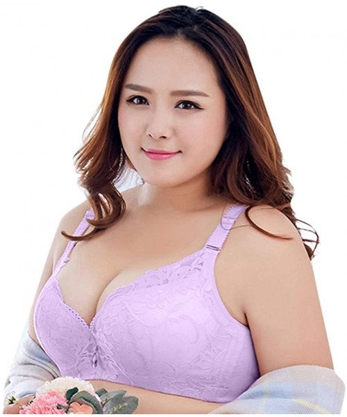 Bottoms Women's Plus Size Adjustable Sports Extra-Elastic Breathable Lace Trim Bra - Purple - CD18WEAO8UO