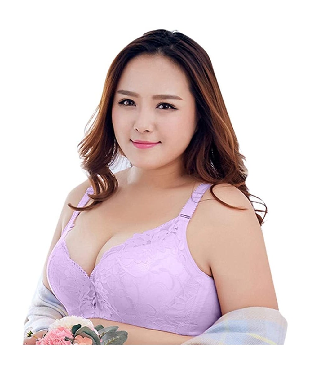 Bottoms Women's Plus Size Adjustable Sports Extra-Elastic Breathable Lace Trim Bra - Purple - CD18WEAO8UO