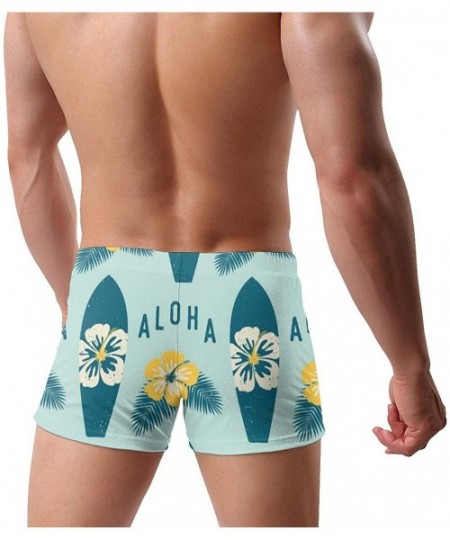 Racing Men's Boxer Swimwear Surfboard and Flowers Boxer Shorts Quick Drying UV Protector Board Shorts for Swimming Adjustable...