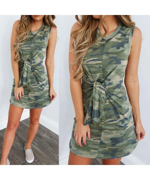 Cover-Ups Clothes Fashion Dress & Tops- Womens Holiday Summer Tied Up Camouflage Print Sleeveless Party Mini Dress - Green - ...