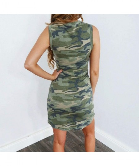 Cover-Ups Clothes Fashion Dress & Tops- Womens Holiday Summer Tied Up Camouflage Print Sleeveless Party Mini Dress - Green - ...