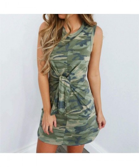 Cover-Ups Clothes Fashion Dress & Tops- Womens Holiday Summer Tied Up Camouflage Print Sleeveless Party Mini Dress - Green - ...