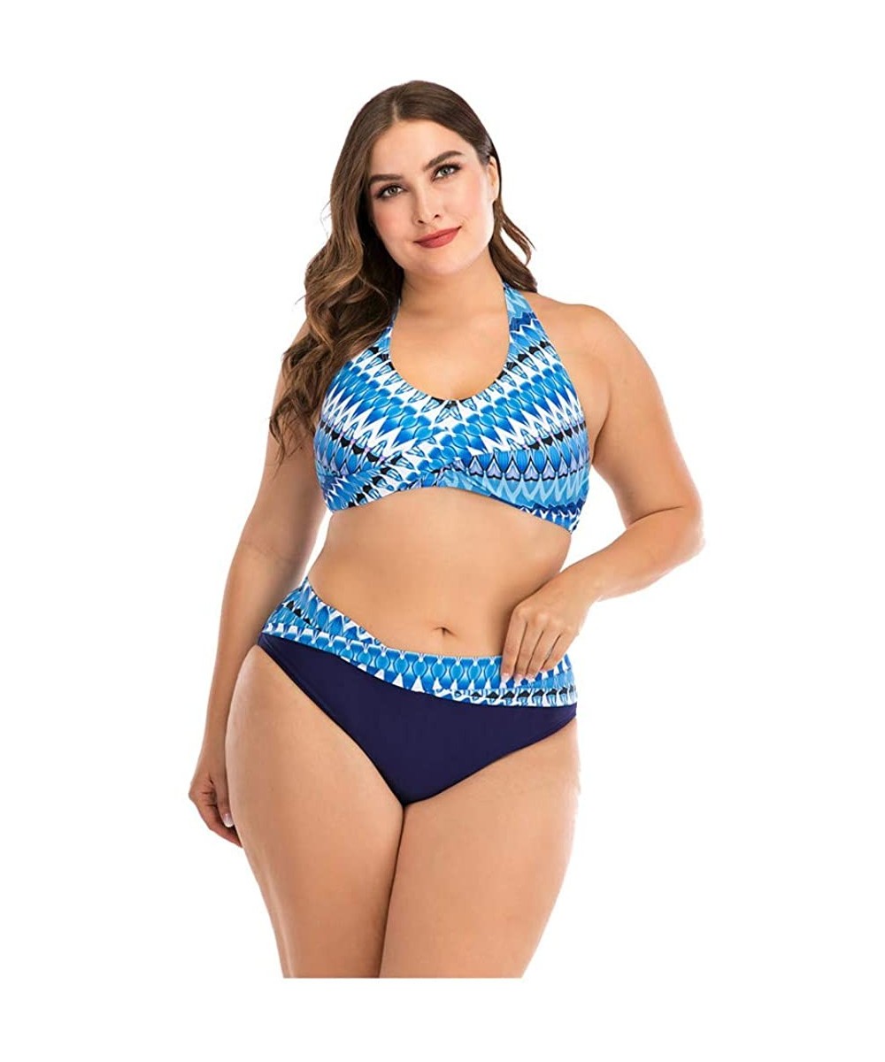 Rash Guards Plus Size Womens High-Waisted Bikini Set Two Pieces Beach Swimwear Bathing Suit Swimsuits - 03 Blue - CG194E2WIH6