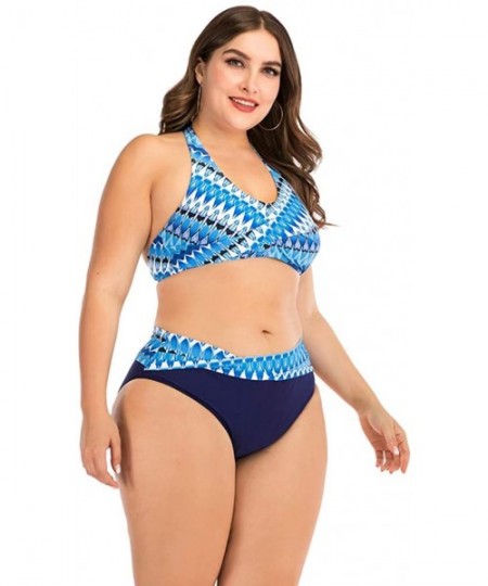 Rash Guards Plus Size Womens High-Waisted Bikini Set Two Pieces Beach Swimwear Bathing Suit Swimsuits - 03 Blue - CG194E2WIH6