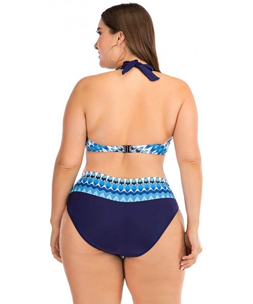 Rash Guards Plus Size Womens High-Waisted Bikini Set Two Pieces Beach Swimwear Bathing Suit Swimsuits - 03 Blue - CG194E2WIH6