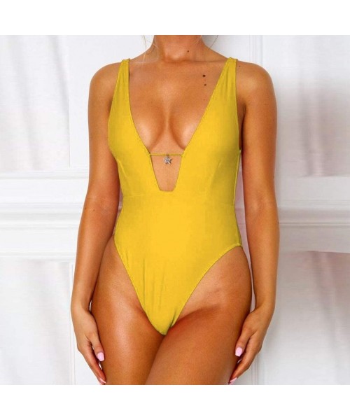 One-Pieces Womens Swimsuits Tummy Control Swimwear Solid High Waisted One Piece Bathing Suits Slim Vintage Bikini Monokini Ye...