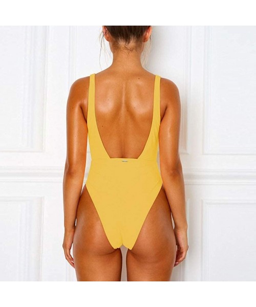 One-Pieces Womens Swimsuits Tummy Control Swimwear Solid High Waisted One Piece Bathing Suits Slim Vintage Bikini Monokini Ye...