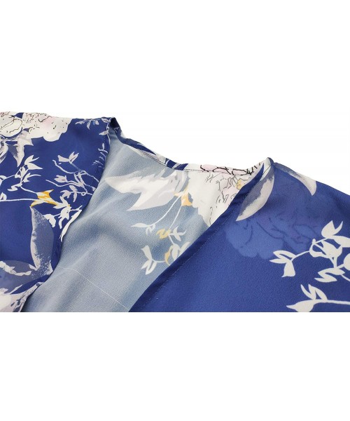 Cover-Ups Womens Floral Chiffon Kimono Cardigans Loose Beach Cover Up Half Sleeve Tops - 0navy+white - CU193AM5C5Y