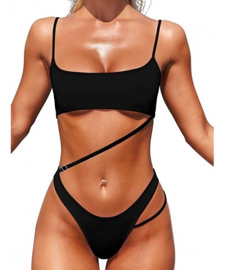 One-Pieces Women's Sexy Cut Out Thong Bikini Beachwear One Piece Swimsuit - Black - CV1996WK5WI