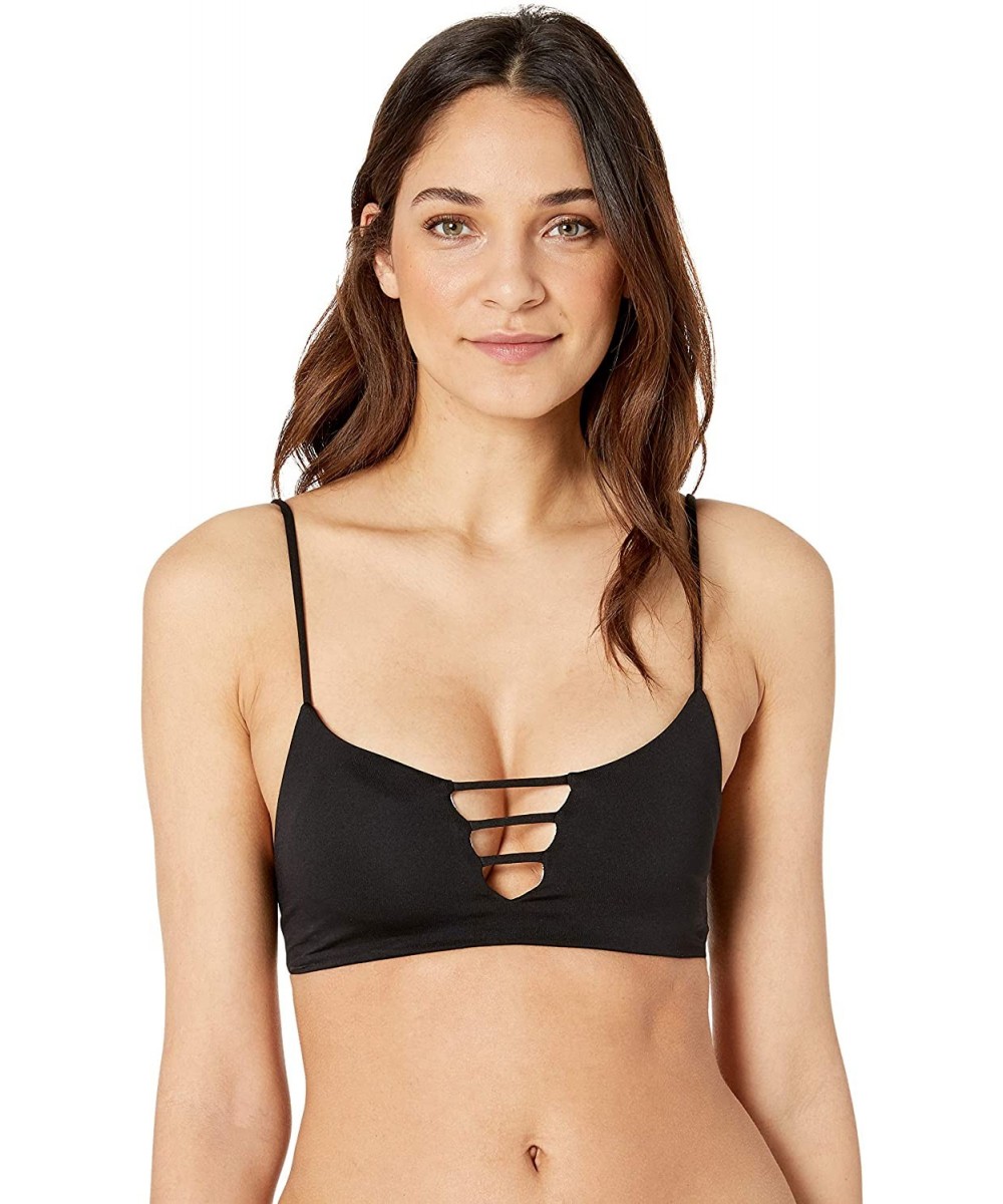 Tops Women's Dunes Reversible Bralette with Tie Back Bikini Top Swimsuit - Meteorite Black - C318I7ZI5QC