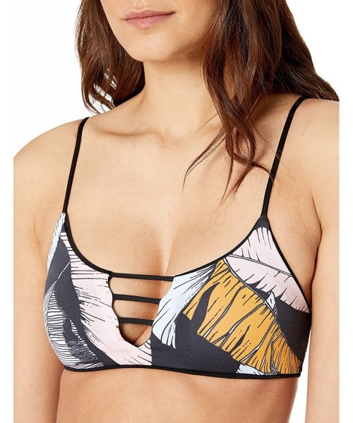 Tops Women's Dunes Reversible Bralette with Tie Back Bikini Top Swimsuit - Meteorite Black - C318I7ZI5QC