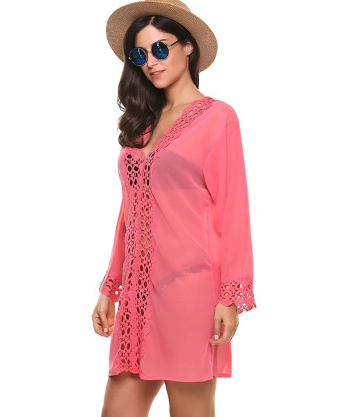 Cover-Ups Women's Bathing Suits Cover-Ups Chiffon Blouse Beachwear Bikini Swimsuit - Pink - C618MH2NDQN