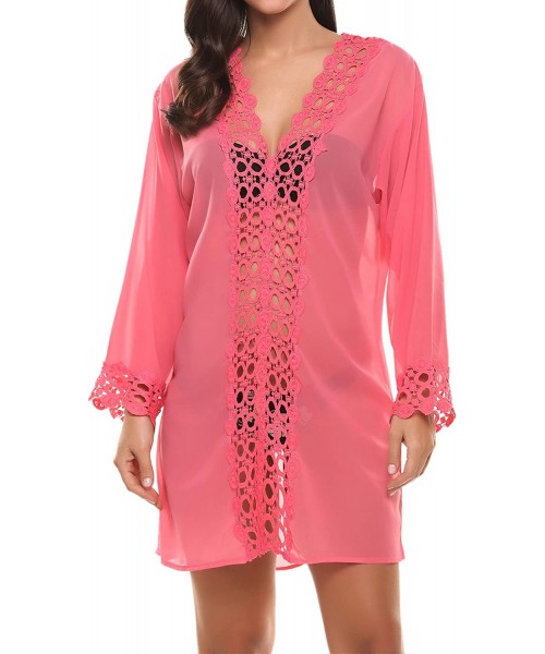 Cover-Ups Women's Bathing Suits Cover-Ups Chiffon Blouse Beachwear Bikini Swimsuit - Pink - C618MH2NDQN