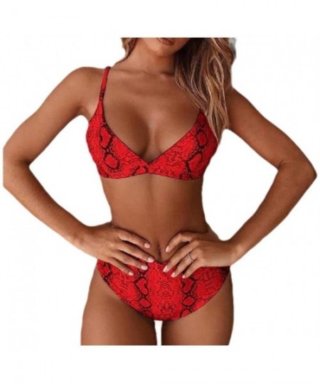 Sets Women's Sexy Serpentine Bikini High Waist Slim 2 Piece Push Up Top & Triangle Bottom - Red - CA19390GMG0