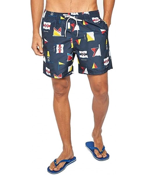 Trunks Blue Sail Collection Boating Flags Men's Bathing Suit Swim Trunks - Navy - CF19524M09U