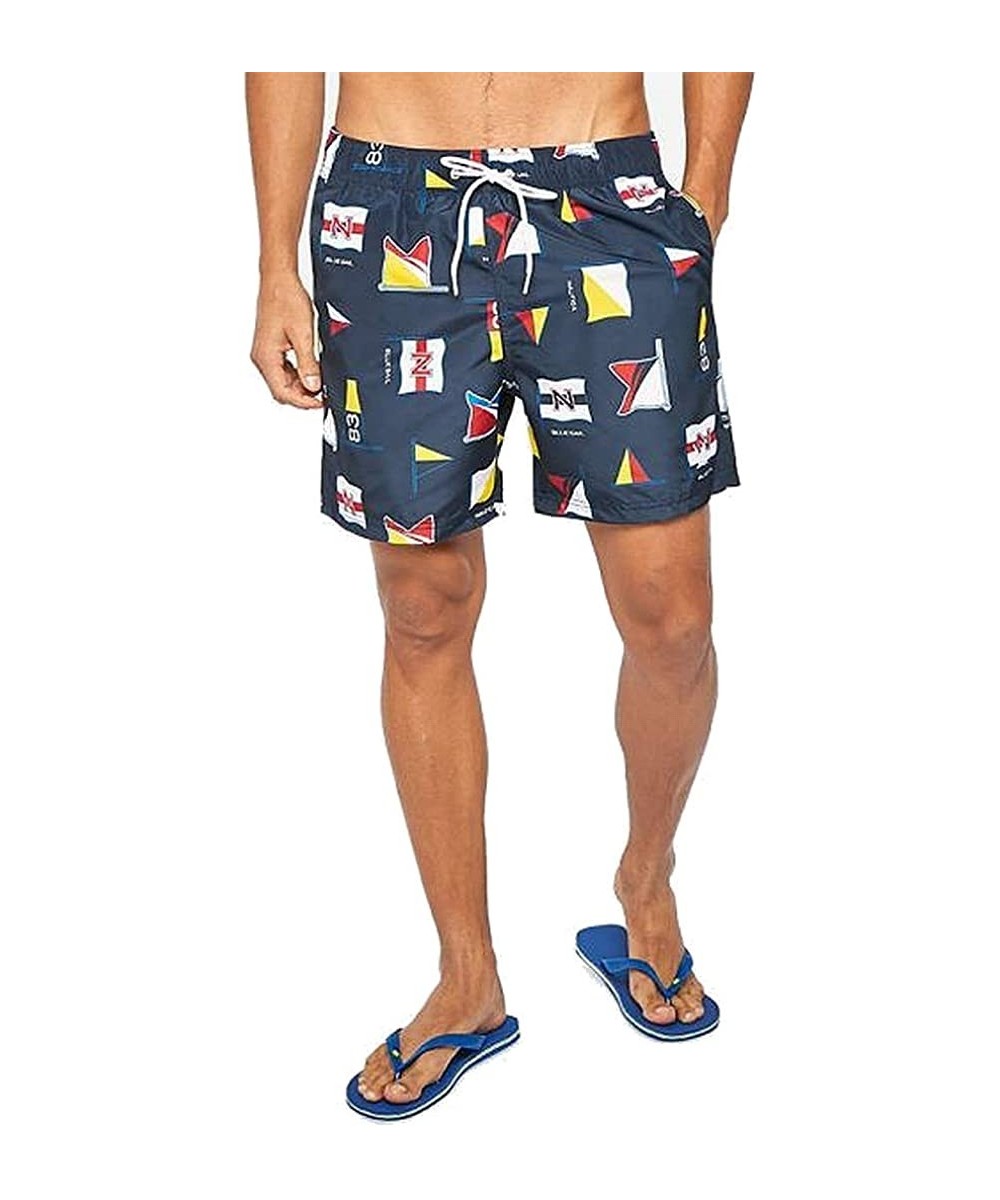 Trunks Blue Sail Collection Boating Flags Men's Bathing Suit Swim Trunks - Navy - CF19524M09U