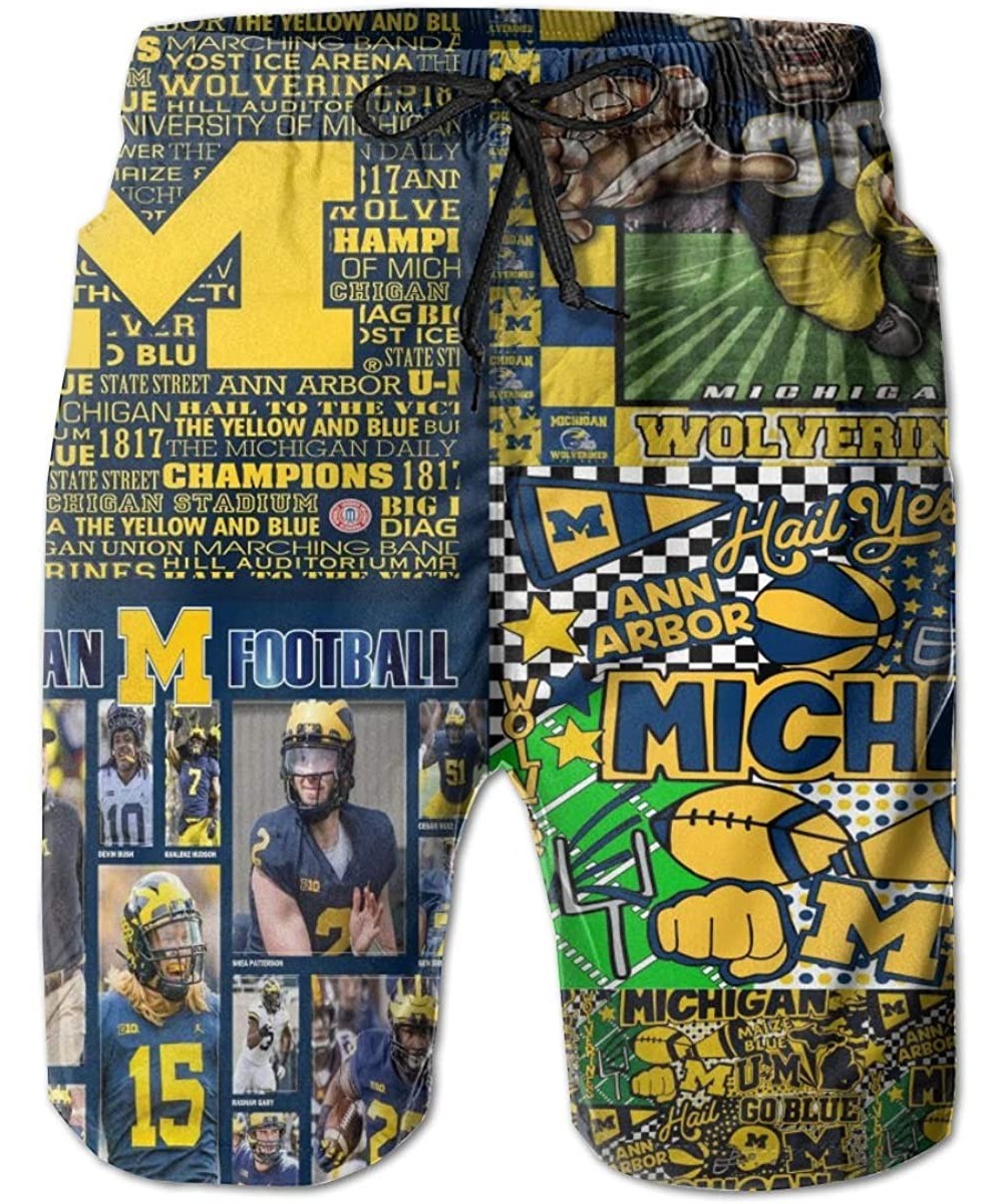 Board Shorts Men's Quick Dry Swim Shorts with Mesh Lining Swimwear Bathing Suits Beach Shorts - Michigan Wolverines-11 - CL19...