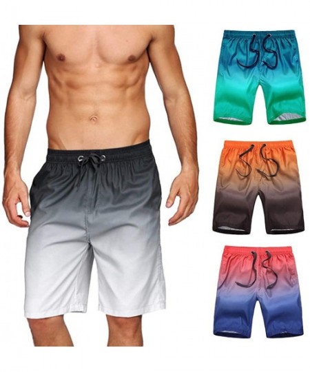 Board Shorts Mens Fashion Gradation Color Outdoor Beach Drawstring Shorts Casual Relaxed Fit Swim Trunks Water Athletic Pants...