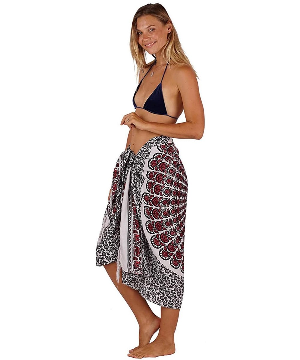 Cover-Ups Colorful Bohemian Style Mandala Printed Beach Wrap Sarong with - Red/White - CP19DIHH2O2