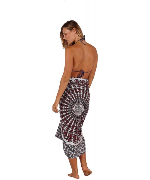 Cover-Ups Colorful Bohemian Style Mandala Printed Beach Wrap Sarong with - Red/White - CP19DIHH2O2