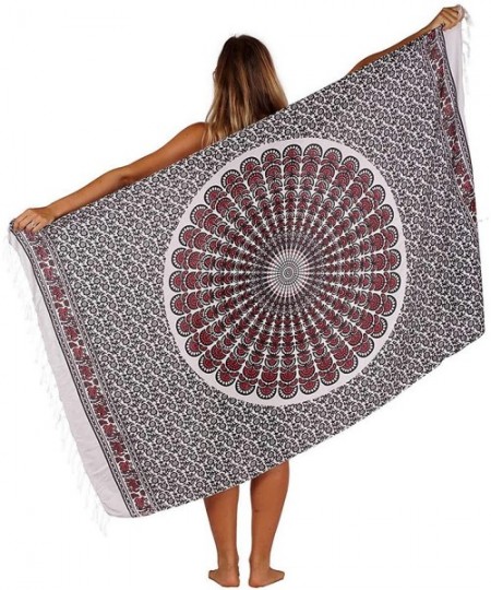 Cover-Ups Colorful Bohemian Style Mandala Printed Beach Wrap Sarong with - Red/White - CP19DIHH2O2