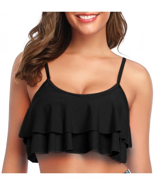 Tops Women's Bikini Top Tassel Flounce Swimsuit Ruffled Bathing Suits - Black-layer Ruffle - CA19DD4Y48U