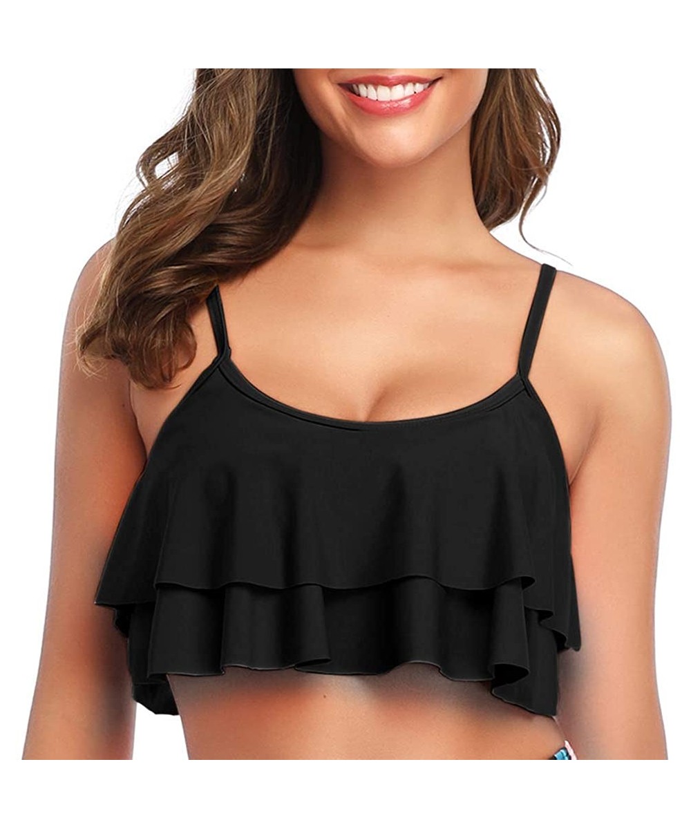 Tops Women's Bikini Top Tassel Flounce Swimsuit Ruffled Bathing Suits - Black-layer Ruffle - CA19DD4Y48U