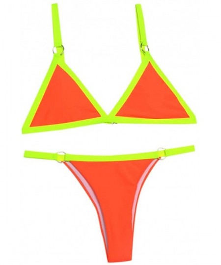 Sets Womens Bikini Set Solid Padded Push Up Swimwear Swimsuit High Waisted Two Piece Bathing Suits - Z-orange - C619C2RY7EI